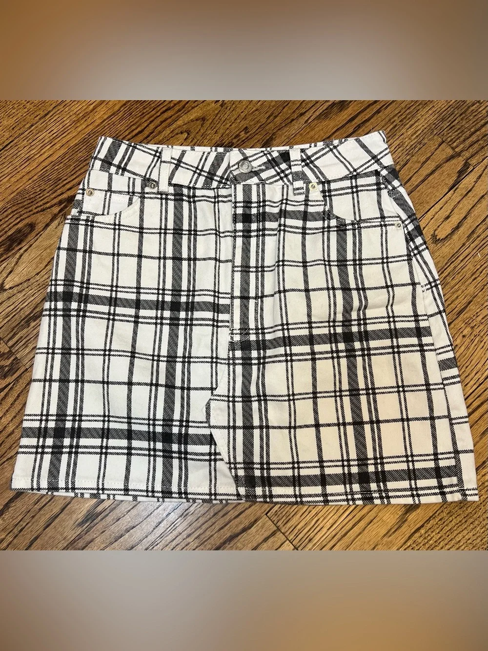 Topshop Womens Size 4 Black White Mini Jean Skirt School Work Preppy Whimsigoth